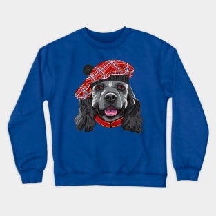 Funny smiling dog American Cocker Spaniel in red Scottish Tam Crewneck Sweatshirt